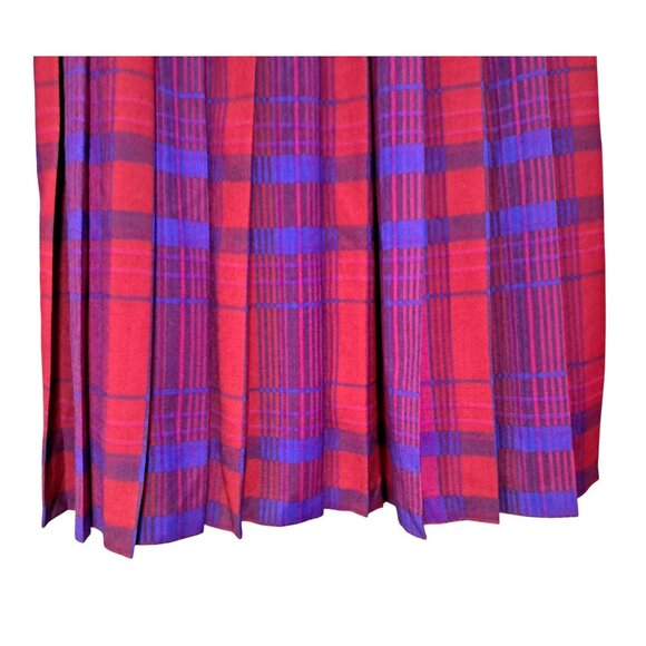 Vintage Pendleton Midi Skirt 29 Inch Waist Pleated Wool Plaid Red Pink Purple Bl - Picture 4 of 10